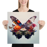 Double Exposure Butterfly and a Flower Garden on a Square Matte Poster